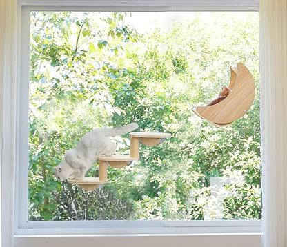 HAPYKITYS Window Cat Bed Moon Perches, Mounted with Strong Suction Cups Cat Window Seat for Sleep and Watch Birds