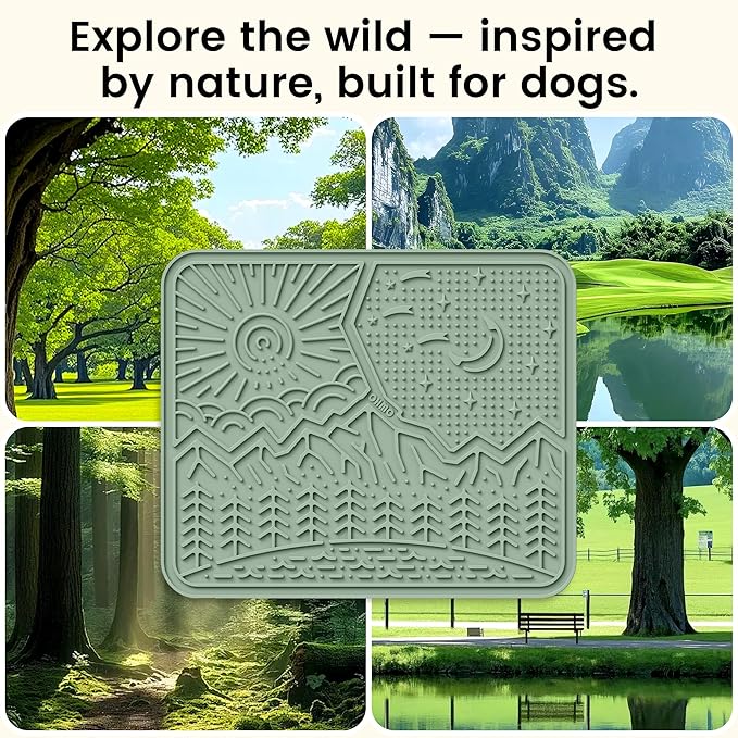 OHMO Lick Mat for Dogs and Cats Nature Design(Extra Large 1pc) Easy to Clean Pet Slow Feeder with Suction Cups, Enrichment for Anxiety Relief and Boredom Reduction(Sage Green)