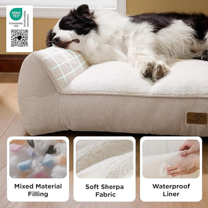 Bedsure SupportMax™ XL Orthopedic Dog Beds Large Sized Dog - As Seen on TV Extra Thick Supportive Dogs Couch with Waterproof Washable Cover, Extra Large Comfort Pet Sofa with Soft Sherpa, Beige