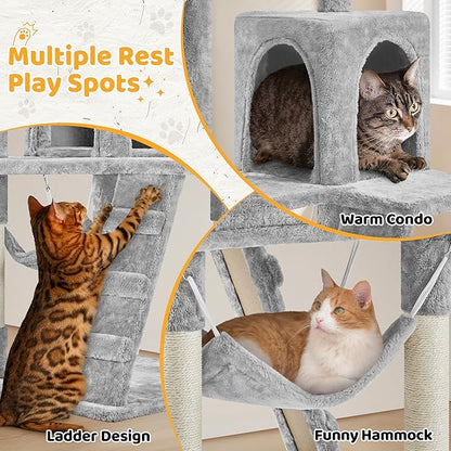 Yaheetech | 54in Cat Tree | Multi-Level Cat Tower w/Spacious Perch, Cozy Condo and Hammock, 3 Scratching Posts, Interactive Toy | Sturdy Pet Furniture | for Indoor Kittens to Large Cats | Light Gray