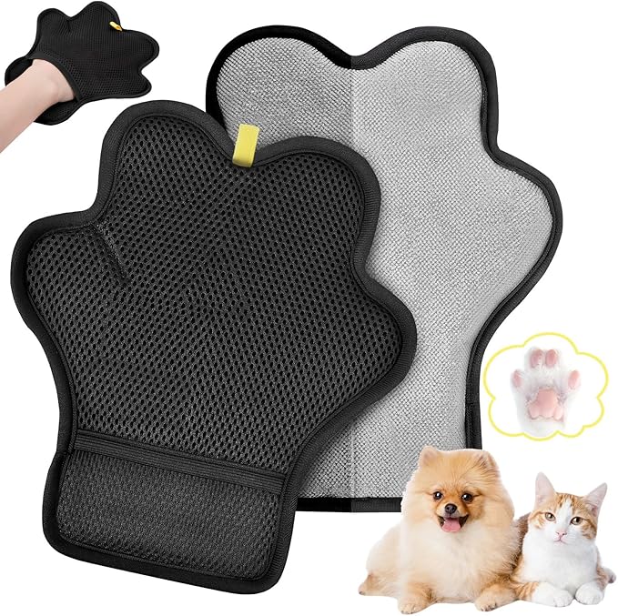 2PCS Pet Hair Removal Glove for Cats and Dogs,Upgrade Reusable Electrostatic Magic Brush Pet Hair Removal Grooming Gloves Tool for Furniture, Bed Sheets,Couch,Clothes,Carpet,Car Seat (2)
