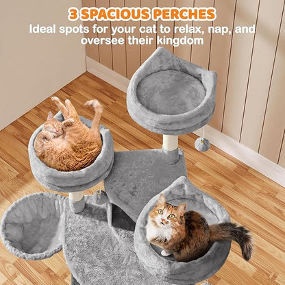 Yaheetech | 68.5in Cat Tree | for Large Cats | Multi-Level Cat Tower with 3 Wide Perches, Large Condo | Stable Pet Play House w/Sisal-Covered Scratching Posts & Board | Light Gray