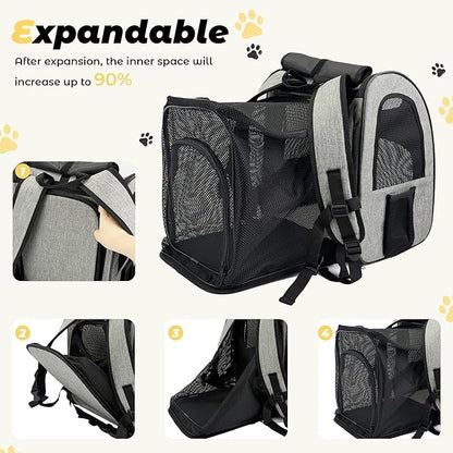 Zavothy Cat Backpack Carrier, Expandable Airline Approved Pet Backpack for Small Cats & Dogs, Breathable Mesh Cat Carrier Backpack with Padded Bottom, Foldable Travel Bag - Grey
