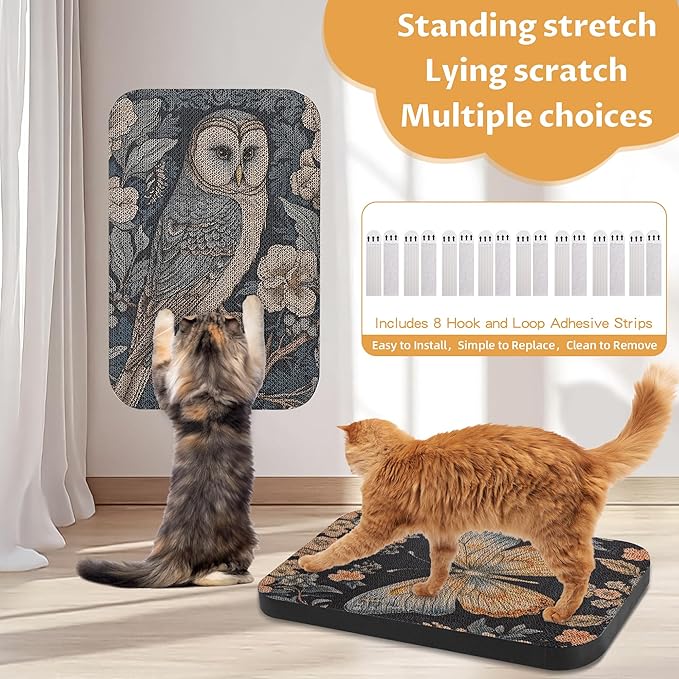 2 Pack Art Cat Scratcher, Wall-Mountable Cat Scratch Pad, Cat Wall Scratcher 16.7x11x1 Inch Cat Scratching Board for Indoor Cats Toy (Owl & Butterfly)