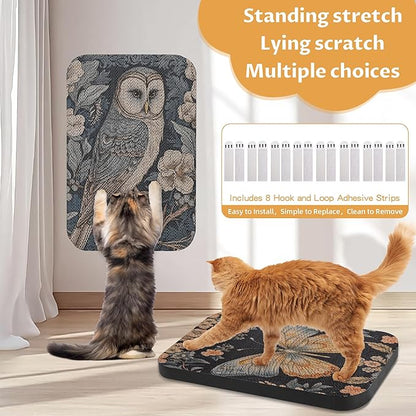 2 Pack Art Cat Scratcher, Wall-Mountable Cat Scratch Pad, Cat Wall Scratcher 16.7x11x1 Inch Cat Scratching Board for Indoor Cats Toy (Owl & Butterfly)