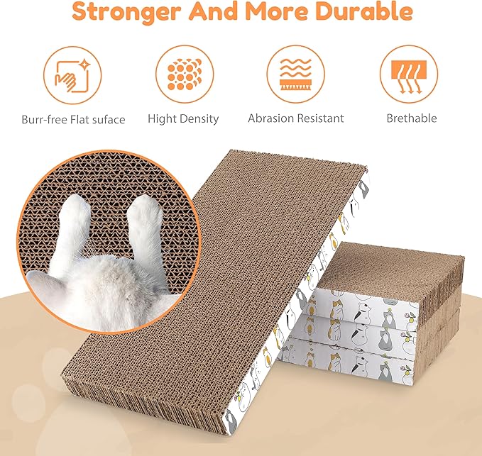 PatiencET 4 Pack Cat Scratch Pad with Box, Cardboard Cat Scratcher for Indoor Cats, Reversible Scratcher with Catnips Box Bed Desigh for Small Medium Cat Kitten, Scratching Board for Cats