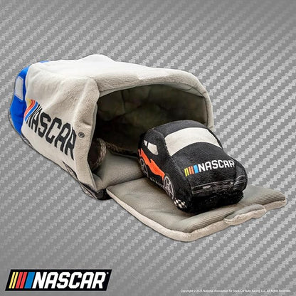 design LAB, Inc. NASCAR Official Merchandise | NASCAR Toy Truck Interactive Hide-and-Seek Toy & Racecar Plush Toys Gift Set | Plush Pet Toys for Dogs with Treat Storage Compartment