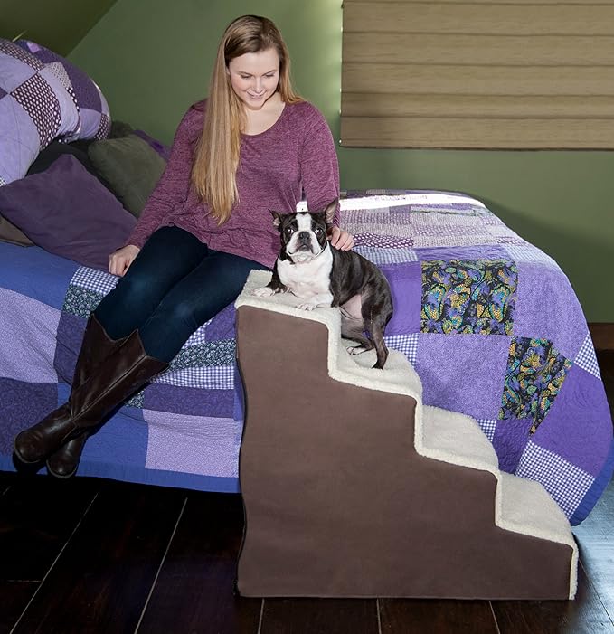 Pet Gear Easy Step IV Pet Stairs, 4 Step for Cats/Dogs, Removable Washable Carpet Treads, for Pets Up to 150lbs, No Tools Required, Available in 9 Colors, Espresso/Cream Soft Step