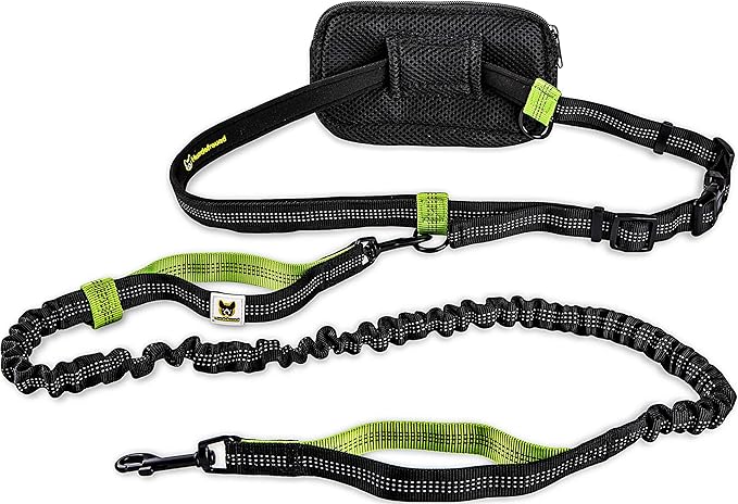Hundefreund Hands-Free Leash for Small Dogs Under 30 lbs – Lightweight Waist Leash with Soft Bungee (43–63"), Padded Belt (26–47") & Pouch – Dual Handles, Reflective Stitching for Walking & Jogging