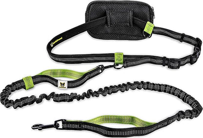 Hundefreund Hands-Free Leash for Small Dogs Under 30 lbs – Lightweight Waist Leash with Soft Bungee (43–63"), Padded Belt (26–47") & Pouch – Dual Handles, Reflective Stitching for Walking & Jogging