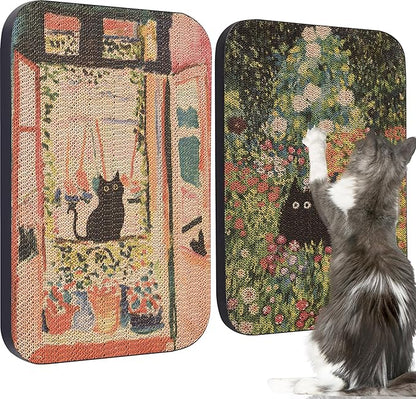2 Pack Art Cat Scratcher, Wall-Mountable Cat Scratch Pad, Wall Cat Scratcher 16.7x11x1 Inch Cat Scratching Board for Indoor Cats Toy(Window & Garden)