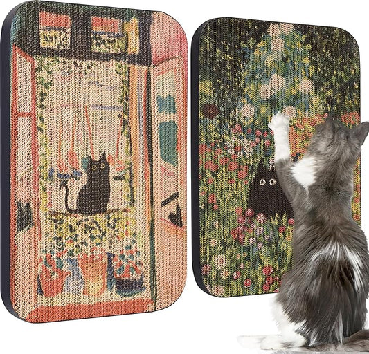 2 Pack Art Cat Scratcher, Wall-Mountable Cat Scratch Pad, Wall Cat Scratcher 16.7x11x1 Inch Cat Scratching Board for Indoor Cats Toy(Window & Garden)