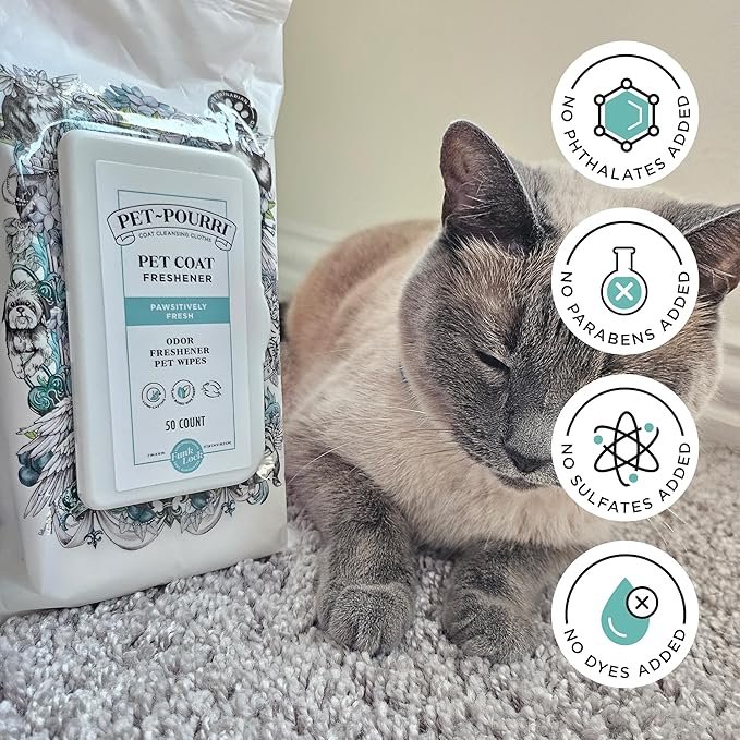 Poo-Pourri Pawsitively Fresh Deodorizing Pet Wipes – Quick Cleaning Wipes for Dogs & Cats – Plant Based Ingredients – Vet Recommended – Cleaner Odor Remover Wipes for Paw, Fur & Skin Soothing