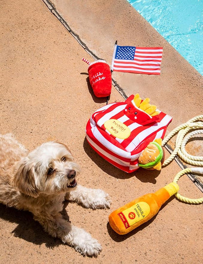 Glow Pups Dog Toy French Fries, Squeaky Plush Food Parody Toy, Easy to Clean, Promotes Mental Stimulation, Keeps Dog Entertained, 6" x 5", Red Plush Toy