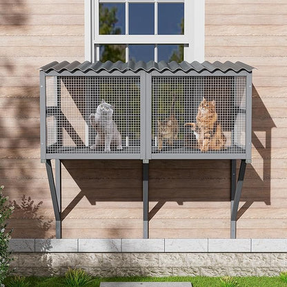 MAGIC UNION Cat Catio, Cat Windows Perch for Large Indoor Cats - Expandable Wooden Windows Box Enclosure, Waterproof Window Hammock for Safely Enjoying The Outdoor Sight (Grey, 41.3" L)