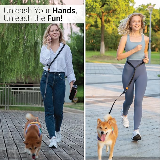 SVD.PET 4-in-1 Hands Free Dog Leash, Versatile Crossbody Dog Leash with Easy Release Buckle, Adjustable Waist Fit for Walking, Jogging and Running Your Pet (Black)