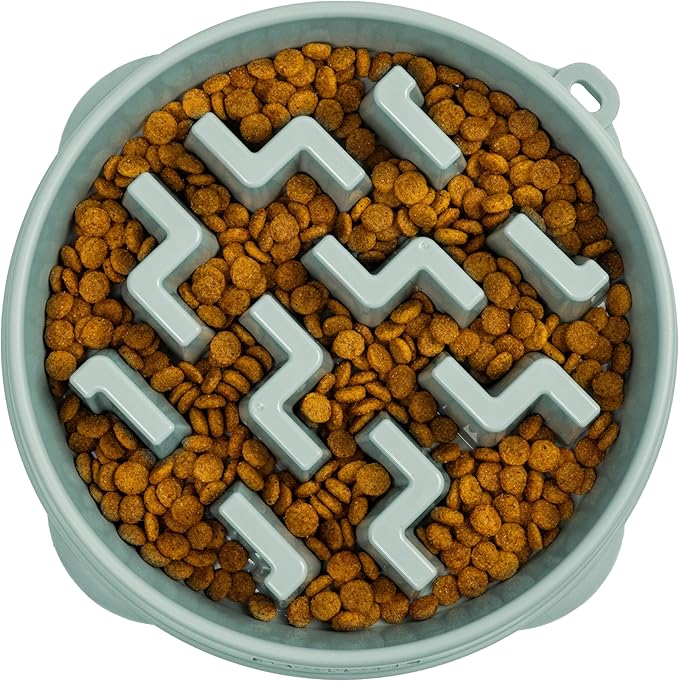 Outward Hound Fun Feeder Slo Bowl – Large 4‑Cup Capacity, Slow Feeding, Medium to Large Dogs, Non‑Slip, Sage, Notch Pattern