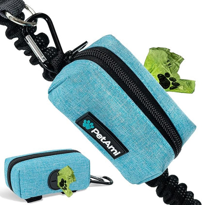 PetAmi Dog Poop Bag Holder & Waste Bag Dispenser with Clip-On Pouch Includes 1 Roll of Pet Waste Bags Portable Dog Walking Accessories for Leash, Belt or Backpack, Blue