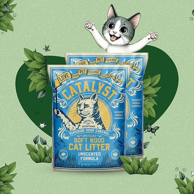 Catalyst Natural Soft Wood Cat Litter (2 Pack, 20lb Bags) - Superior Odor Control, Strong Clumping, Low Dust, and Biodegradable (20lb, Set of 2, Unscented)