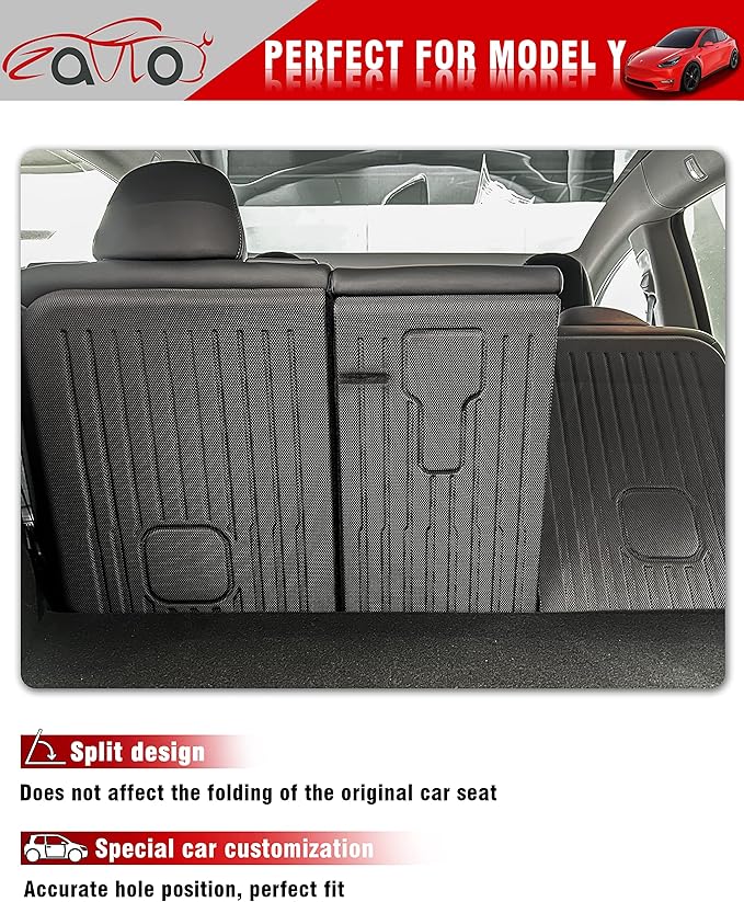 Rear Seat Back Cover Backrest Protector for Tesla Model Y Accessories 2020 2021 2022 2023 2024 with Hook&Loop All Weather Split Dog Liner Pet Mat Cargo Trunk Liner 3 PCS