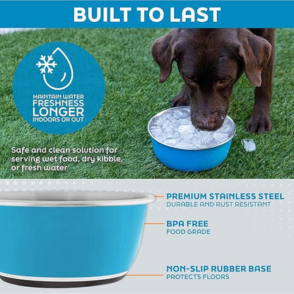Master Pet Supply Stainless Steel Dog Bowls Set of 2 (16 Oz Each) with Non-Slip Rubber Base - True Blue - Basic Dog Food Bowl Water & Food Bowls for Small Medium Large Dogs & Cats, Metal Dish