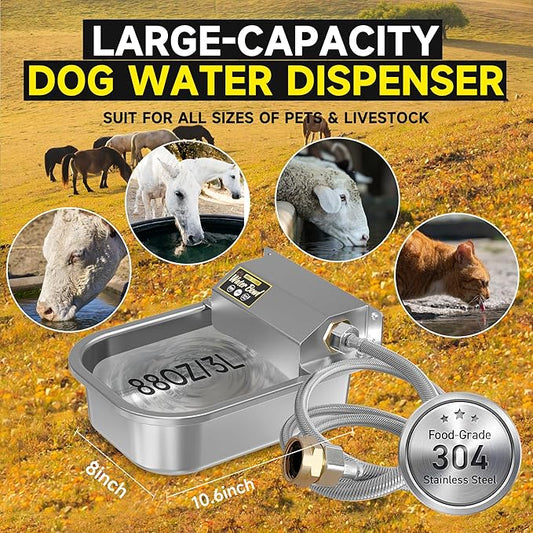 PETTEN Automatic Water Dispenser for Dogs,3L/1Gal Stainless Steel Water Bowl Dispenser Kit, Auto-Filling Fresh Water for Pets/Livestock Outdoor, Fits GHT Male 3/4" Faucet.