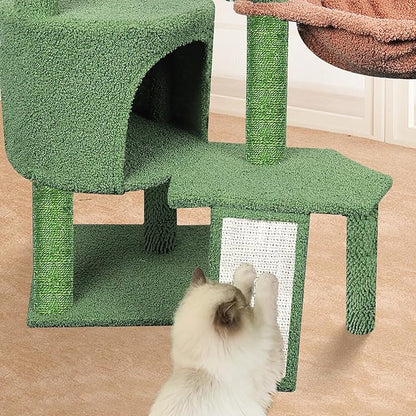 Wang Xin Three Layer Cat Tree with Cat Condo Scratch Pad and Two Hammocks,Green …