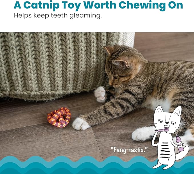 Catstages Plaque Away Pretzel Cat Toy – Interactive Catnip Dental Chew Toy to Help Clean Teeth, Fun for Play and Chewing, Orange (Pack of 2)
