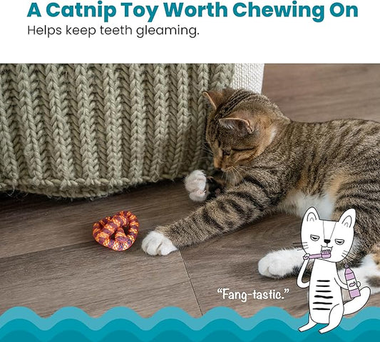 Catstages Plaque Away Pretzel Cat Toy – Interactive Catnip Dental Chew Toy to Help Clean Teeth, Fun for Play and Chewing, Orange (Pack of 2)