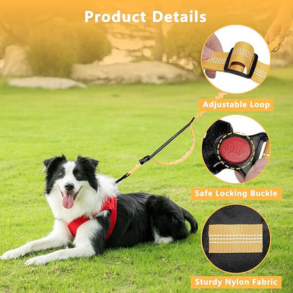 Hands Free Dog Leash with Zipper Pouch, Running Waist Leash for Dog Walking, Adjustable Waist Belt for Large Dogs, Reflective Bungee Design with Two Handle for Hiking, Training, Yellow