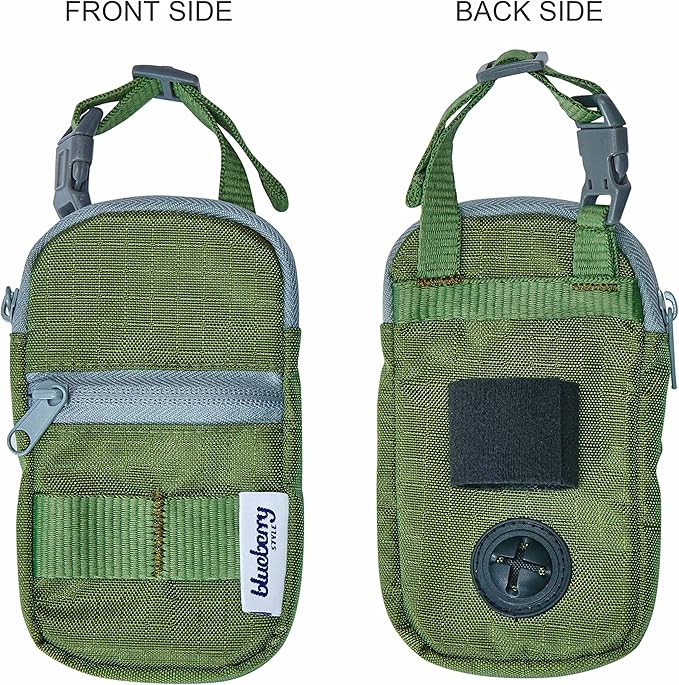 Blueberry Style Forest Green Dog Waste Bag Dispenser, Dog Poop Bag Holder Leash Attachment, Includes 1 Roll of Free Poop Bags
