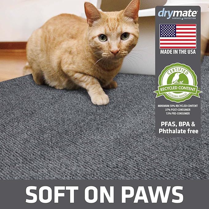 Drymate Cat Litter Box Mat, Litter Trapping Mat, Waterproof, Urine-Proof, Absorbent, Machine Washable, Soft on Paws, Contains Mess, Protects Floors, Kitten Supplies, Grey, 20x28