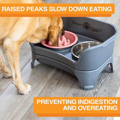 The Niner Slow Feed Bowl - Raised Peaks Slow Down Pets Eating - Fits Elevated Feeders Including Neater Feeder Large Sizes - Gentle on Teeth and Gums - Holds up to 2 Cups (Pink)