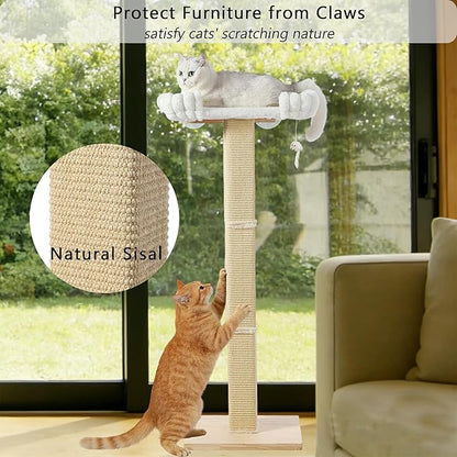 Cat Scratching Post with Large Window Perch - SnugCloud Ultra Soft Bed with Bolster,Adjustable 47" Tall Sisal Scratcher Tree for Maine Coon Big Cat Climbing, Naping and Overlooking