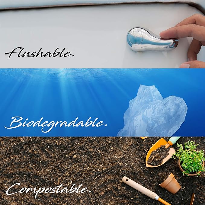 Flush 'n Gone Poop Bag - 10 rolls (100 Bags) - Biodegradable, Compostable, Flushable Poop Bags for Better Environment