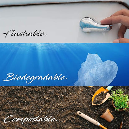 Flush 'n Gone Poop Bag - 10 rolls (100 Bags) - Biodegradable, Compostable, Flushable Poop Bags for Better Environment