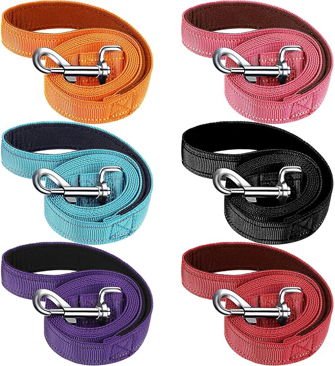 6 Pieces Dog Leash Bulk for Medium and Large Dog, Heavy Duty Nylon Pack Dogs Leashes Padded Handle Double Sided Reflective Puppy Collar for Walking, Training, 5 Feet(Classic)
