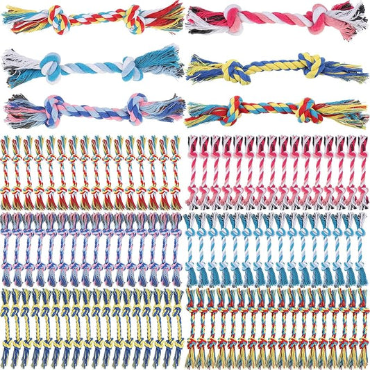 100 Pcs Knot Rope Dog Toys Multi Color Puppy Chew Toy Cotton Puppy Dental Teething Toys 2 Knot Dog Tug for Small and Medium Dogs Aggressive Chewers Supplies