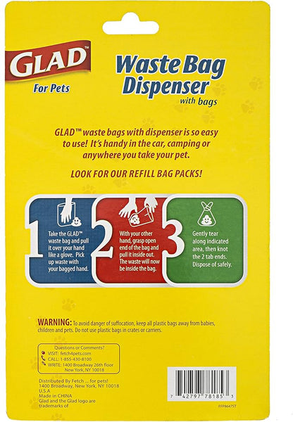 Glad for Pets Extra Large Unscented Heavy Duty Dog Waste Bags with Dispenser and Metal Clip | Plastic Disposable Poop Bags for Dogs, Easy to Use for Dog Walking, 30 Count (Pack of 2)
