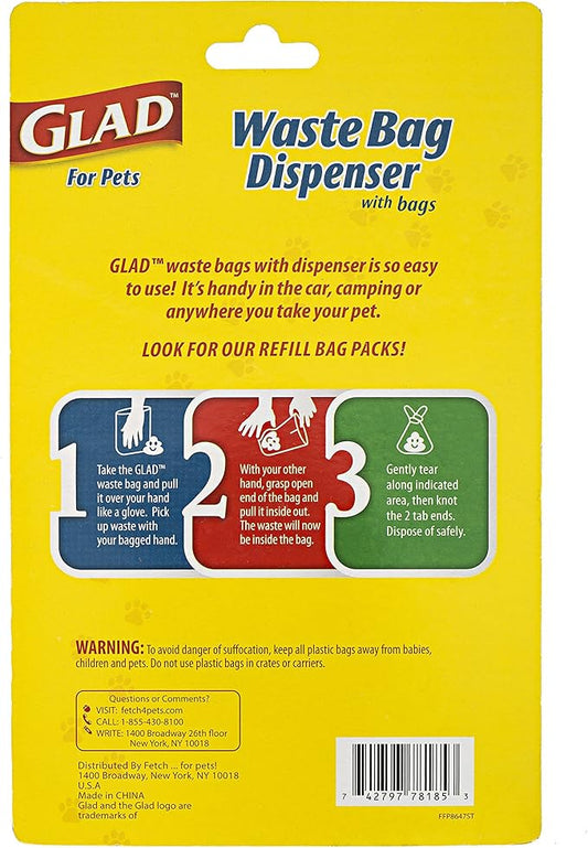 Glad for Pets Extra Large Unscented Heavy Duty Dog Waste Bags with Dispenser and Metal Clip | Plastic Disposable Poop Bags for Dogs, Easy to Use for Dog Walking, 30 Count (Pack of 2)