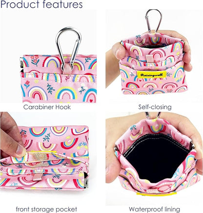 Dog Treat Pouch,Cotton Pocket Sized Training Holder, Hand Free Walking Funny Bag with Carabiner, Self-Closing Pet Feed Snack Reward, Behavior Aids for Puppy Travel or Outdoor Use （Rainbow）