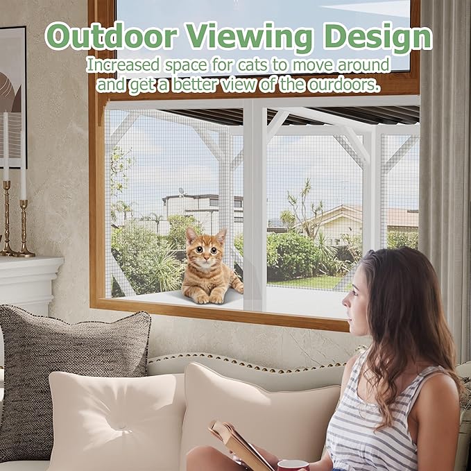 Catio Outdoor Cat Enclosure - Cat Window Perch for Sunbathing, Napping, Overlooking, Napping & Nature Viewing, Window Hammock – Safe & Serene Outdoor Enjoyment (Window Catio, Whie)
