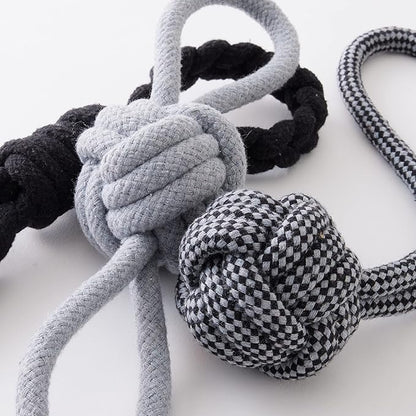 HonestBaby 3-Pack Rope Pull Toys Durable Organic Cotton for Pets, Black/Gray, One Size