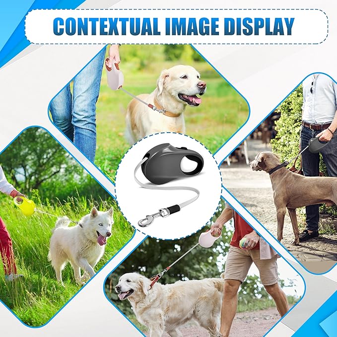 Retractable Dog Leash, 16 ft Strong Nylon Tape, 360° Tangle-Free, One-Handed Brake, Pause and Lock, Durable Non-Slip Handle, Lightweight, for Small, Medium and Large Breeds up to 88 lbs, Black