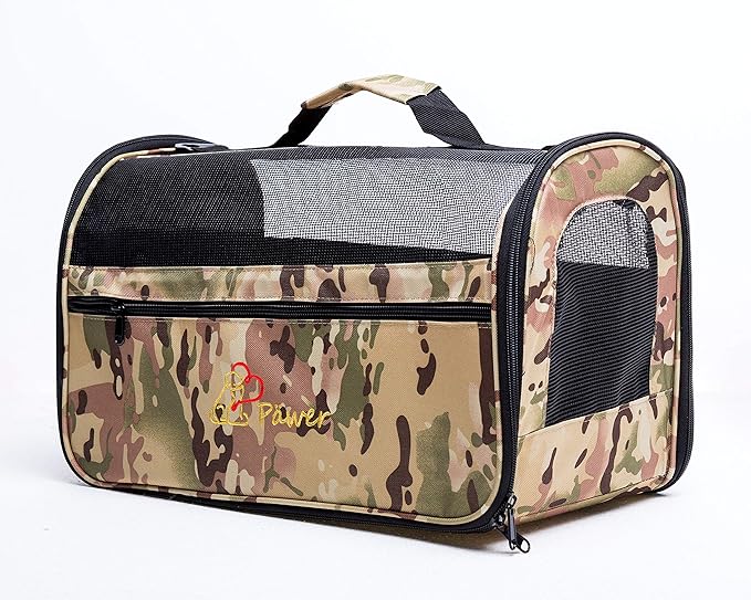 Pawer 18” x 10” x 10”Soft-Sided Foldable Airline Approved Pet Carrier for Cat, Puppy and Small Dog, Washable 600D Oxford Fabric, with Handle and Strap for Carry, Multiple Colors Available