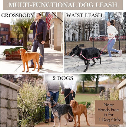 Hands Free Dog Leash, Waist Leash for Dog Walking, Crossbody, Multifunctional, Dog Lead, Running, 2 Dogs, Dual Handle, Traditional Lead, Adjustable Lead 4.3ft - 7.5ft, 3/8" (10mm) Diameter.