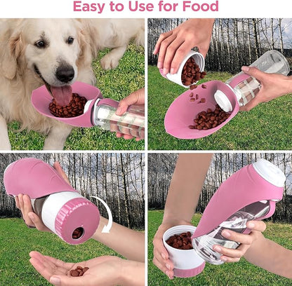 Uppetly Dog Water Bottle, Pet Water Bottle with Food Container and Drinking Feeder, Leak Proof, BPA-Free, Portable Foldable Puppy Water Cup Dispenser for Outdoor Walking, Travel, Hiking Large Pink