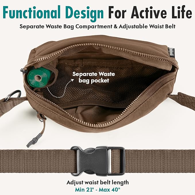 Hands Free Dog Leash with Dog Treat Pouch - Stylish & Trendy Waist Leash for Dog Walking - Wear Around the Waist or Crossbody - Durable & Detachable - Shock Absorbing - Waste Bag Dispenser