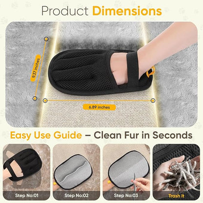 Pet Hair Removal Glove 2 Pack - Electrostatic Cat Hair Remover for Couch Furniture | Dog Hair Remover Magic Brush Reusable | Pet Hair Remover for Clothes Laundry Carpet Car Seat [with Grooming Brush]