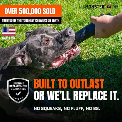 Monster K9 Virtually Indestructible Stick Dog Toy - Lifetime Replacement - Durable for Aggressive Chewers - Safe Non-Toxic Natural Rubber - Chew Tug Fetch - Tough Heavy Duty -, USA Made, 9" x 2"